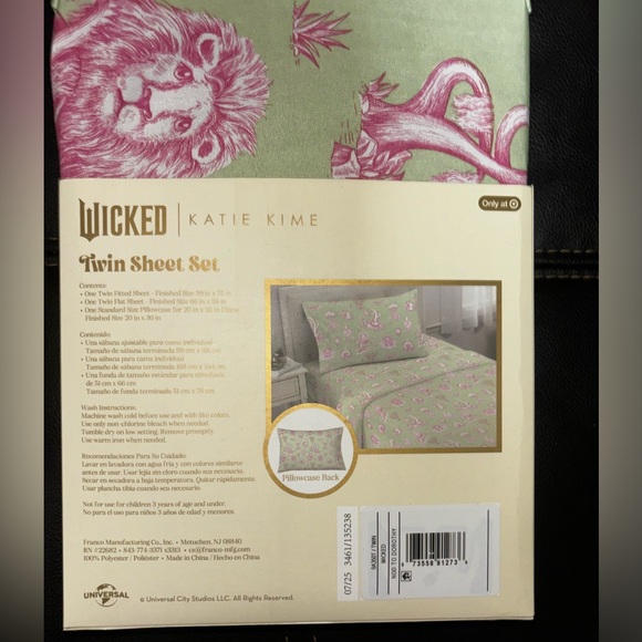 Wicked Katie Kime Green & Pink TWIN 3 Piece Sheet Set Girls Linens Bed Sheets - Picture 3 of 7